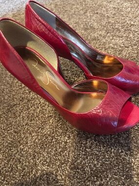 Jessica Simpson Hot Pink Peep-Toe Patent Heels